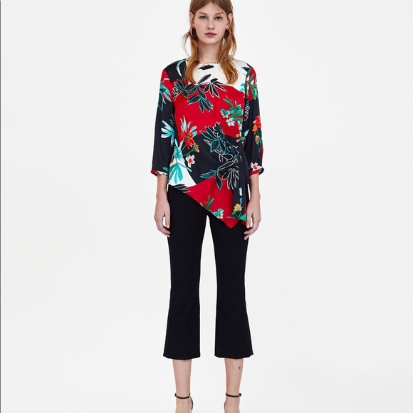 ZARA PRINT BLOUSE WITH PLEATS - Picture 4 of 7